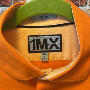 Express men’s orange fitted 1MX medium 15 15.5 button down shirt bright slim